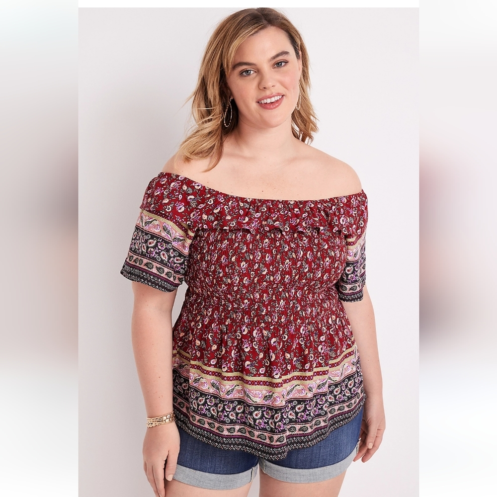 Maurices Red Mixed Print Smocked Top XXL